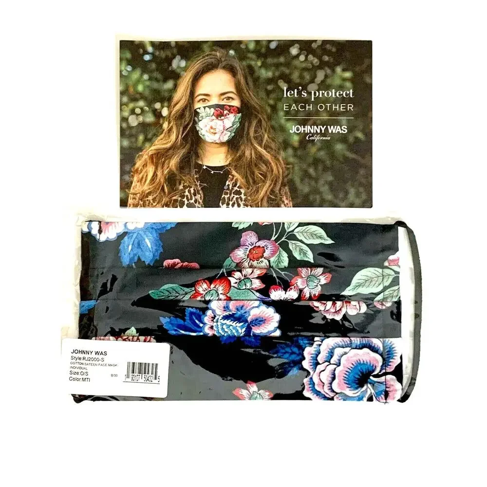 JOHNNY WAS Face Mask Navy Floral Cotton Face Mask